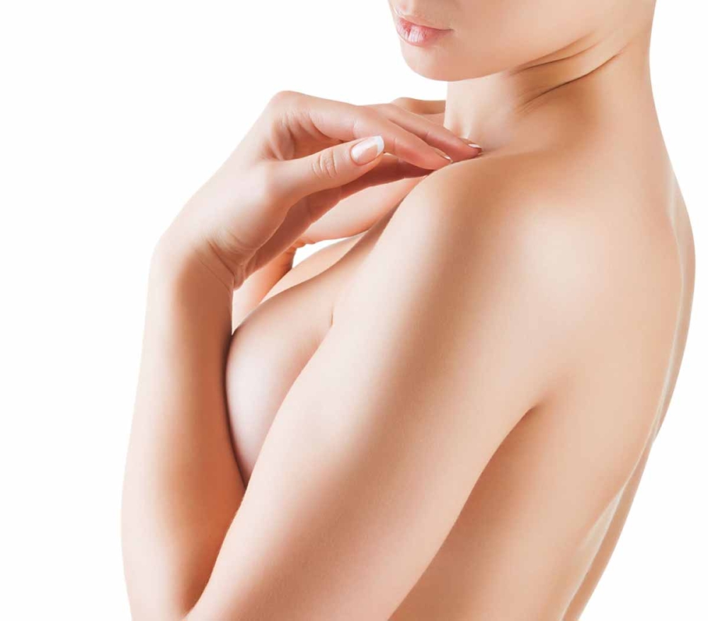 Image of model depicting plastic surgery breast procedures.