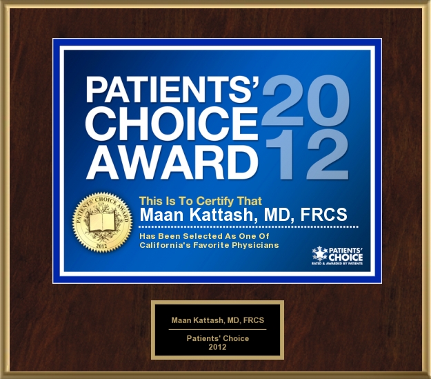 PATIENTS' CHOICE AWARD 2012: Awarded to Dr. Maan Kattash, M.D., Plastic Surgeon