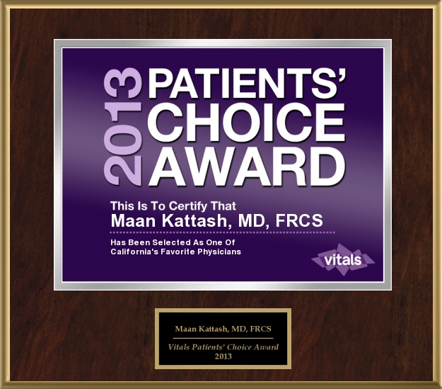 2013 PATIENTS' CHOICE AWARD: Awarded to Dr. Maan Kattash, M.D., Plastic Surgeon